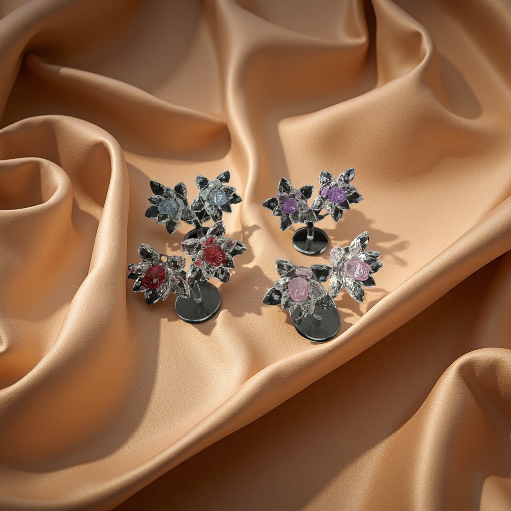 Double-flower crystal decorative items for home decoration, creative craft gifts, transparent, crystal clear and beautiful display. 4 colors can be mixed Application Scenario