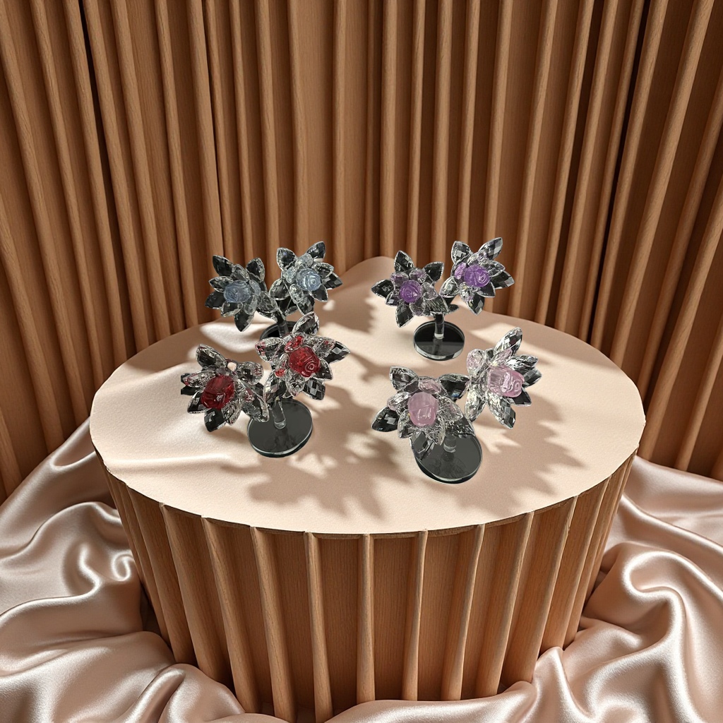 Double-flower crystal decorative items for home decoration, creative craft gifts, transparent, crystal clear and beautiful display. 4 colors can be mixed