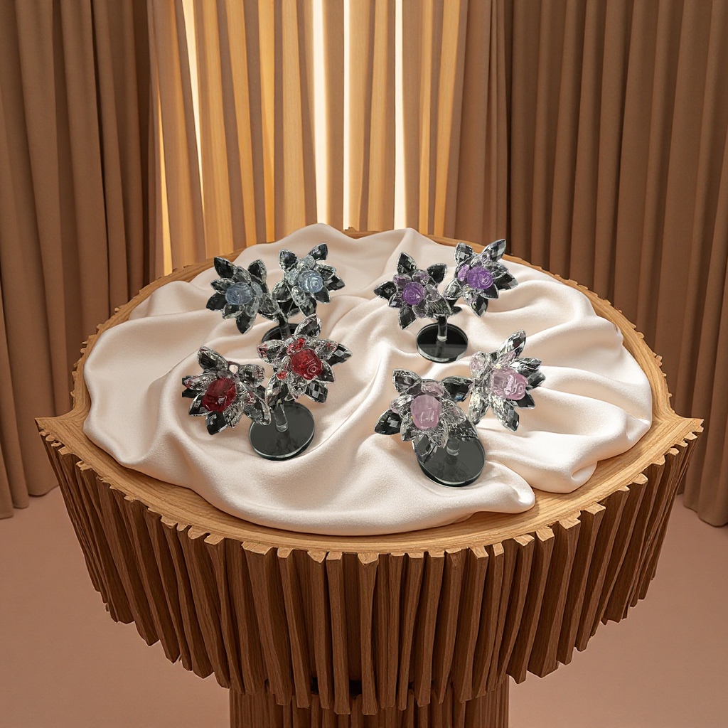 Double-flower crystal decorative items for home decoration, creative craft gifts, transparent, crystal clear and beautiful display. 4 colors can be mixed details Picture