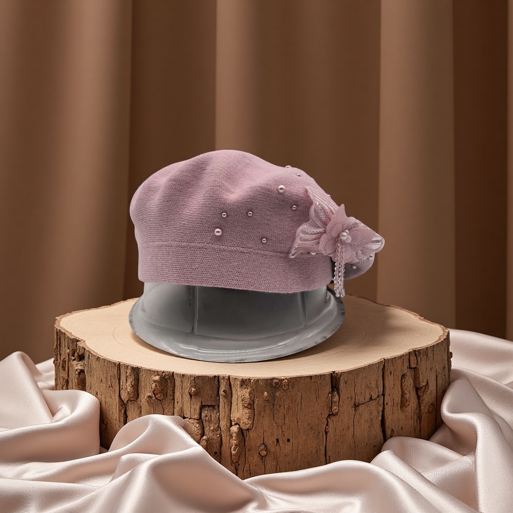 New handcrafted flower cashmere brackish yarn knitted cap, double-layer beret cap, rhinestone decorated flower cap, classic French style, warm, breathable, elastic, comfortable and fashionable, best-selling for foreign trade