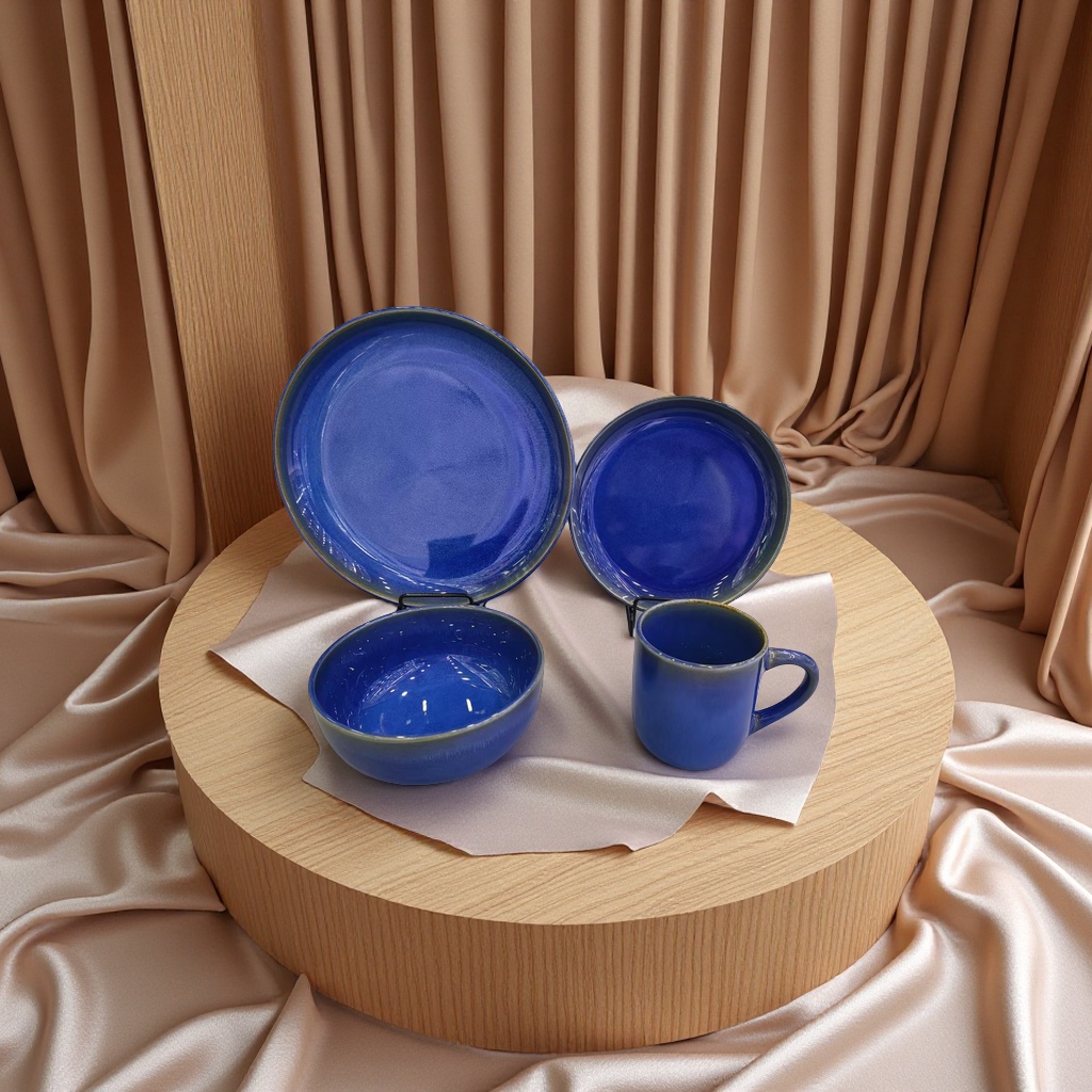 霁蓝釉陶瓷餐具套装 手工制作高温烧制 古典雅致家居装饰礼品