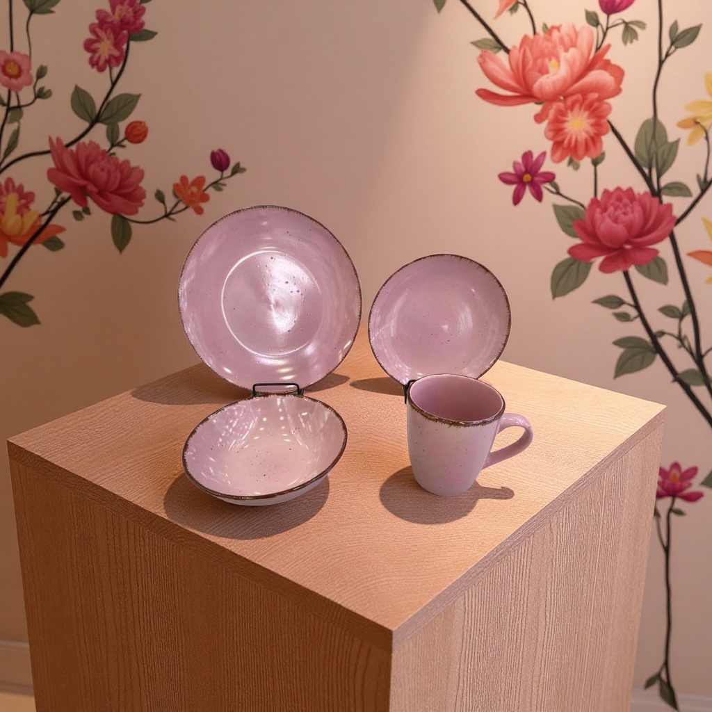 粉色16头高温烧制陶瓷餐具细节图