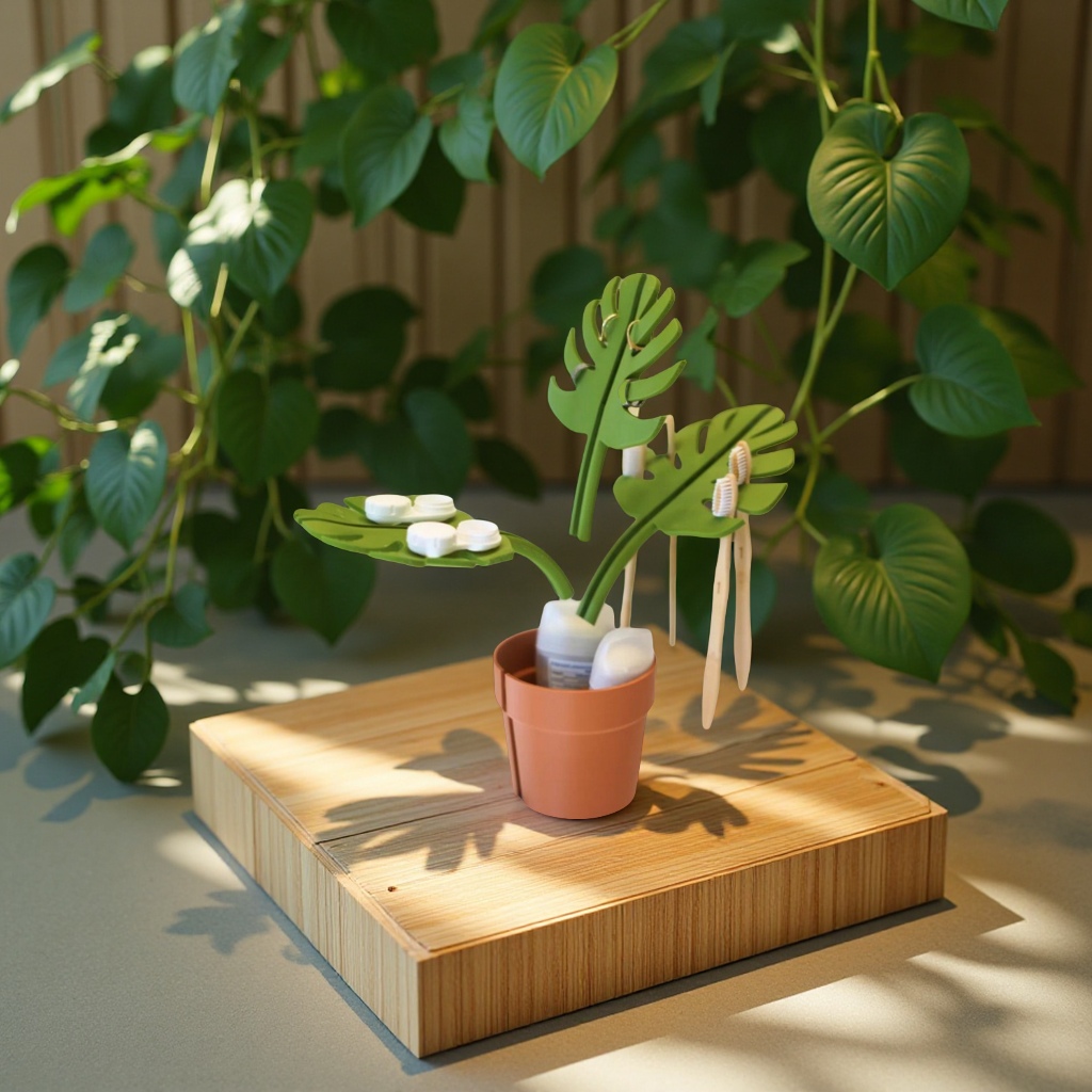 跨境新款Monstera Coaster龟背竹杯垫3D打印植物装饰品塑料工艺摆件