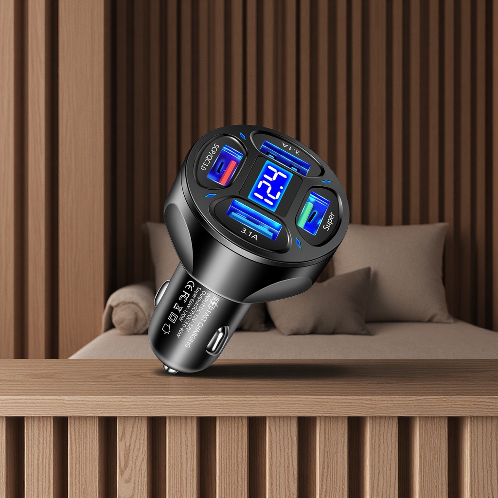 4口车载充电器超级快充USB安卓QC3.0车内66W大功率手机充电器