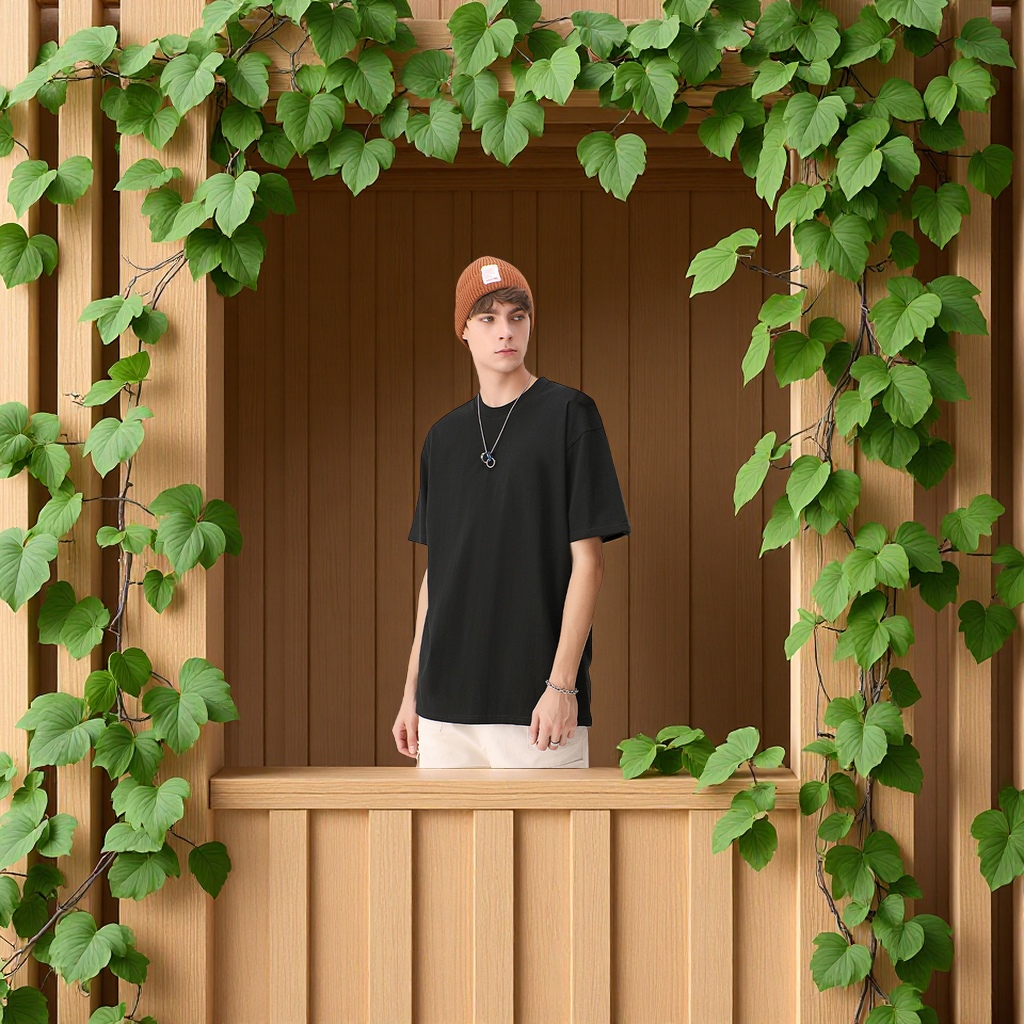 230g combed cotton men's round-neck short-sleeved T-shirt, summer loose and versatile pure cotton top, customizable LOGO printing available