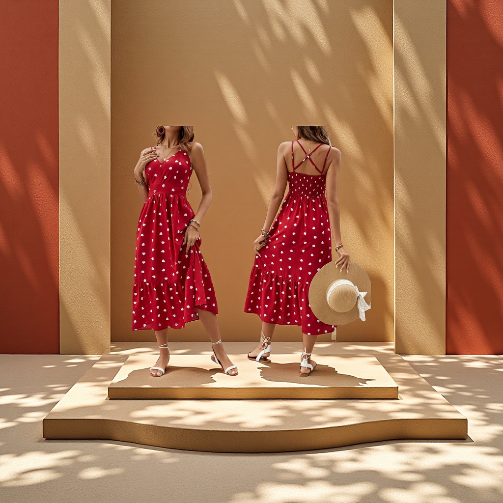 Amazon's new SHEINVCAY Valentine's Day summer heart-shaped printed strapless women's dress for 2024 full figure