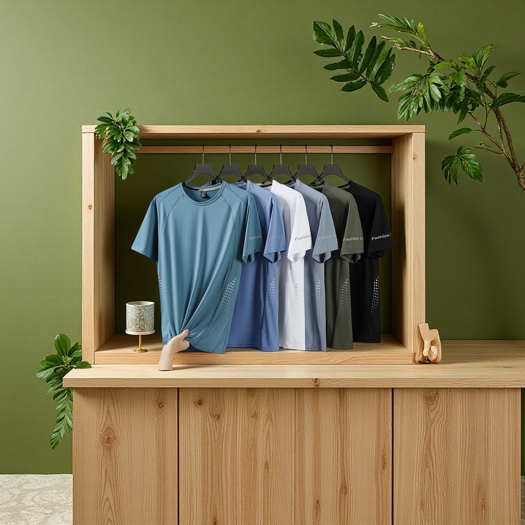 冰丝短袖T恤男士夏季加肥加大宽松速干薄款运动休闲透气上衣男装