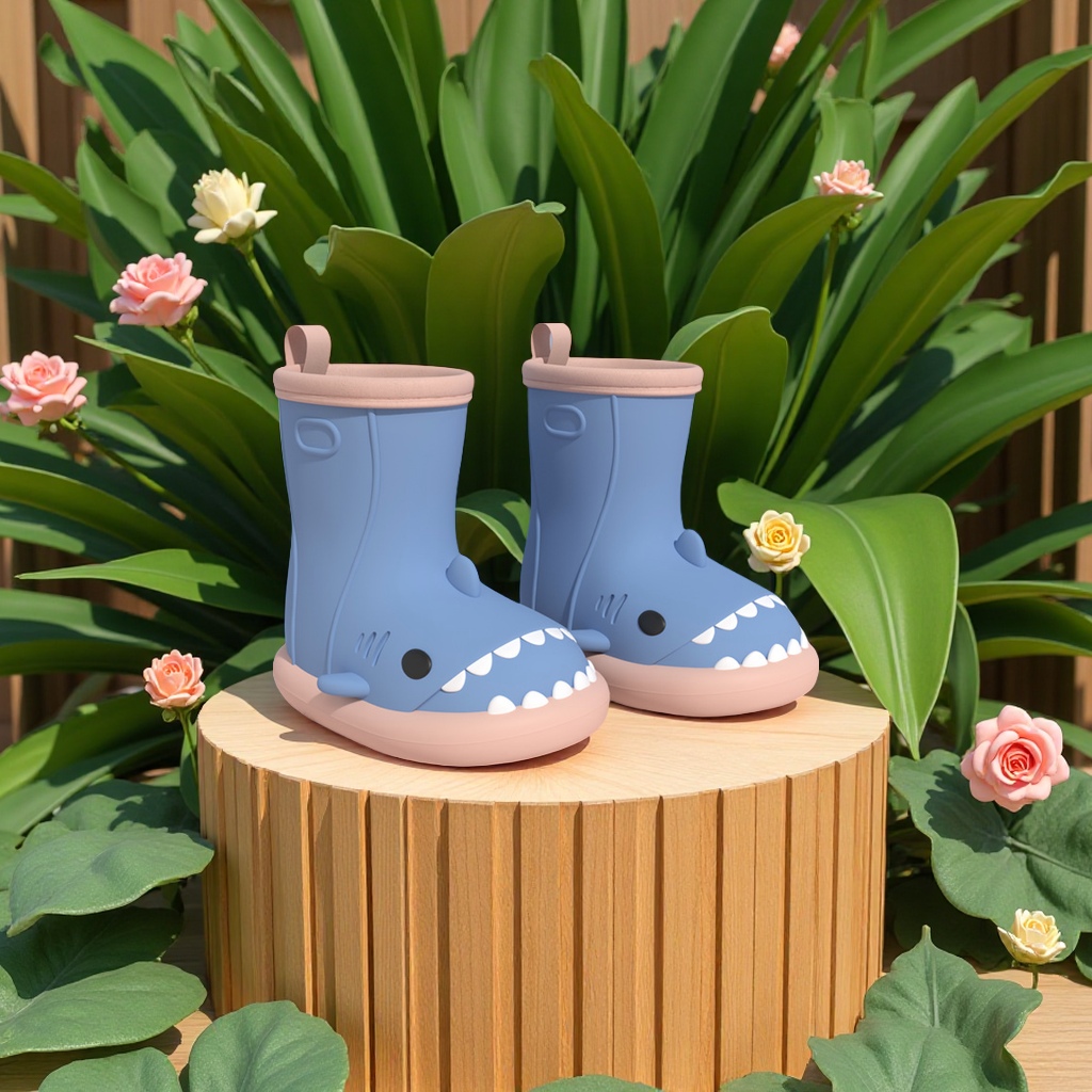 鲨鱼卡通儿童雨靴夏季防滑软底宝宝中筒亲子水鞋幼儿男童小童雨鞋