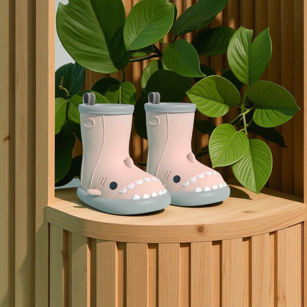 鲨鱼卡通雨鞋女款夏季防滑软底轻便新款防水短筒中筒女士胶鞋雨靴