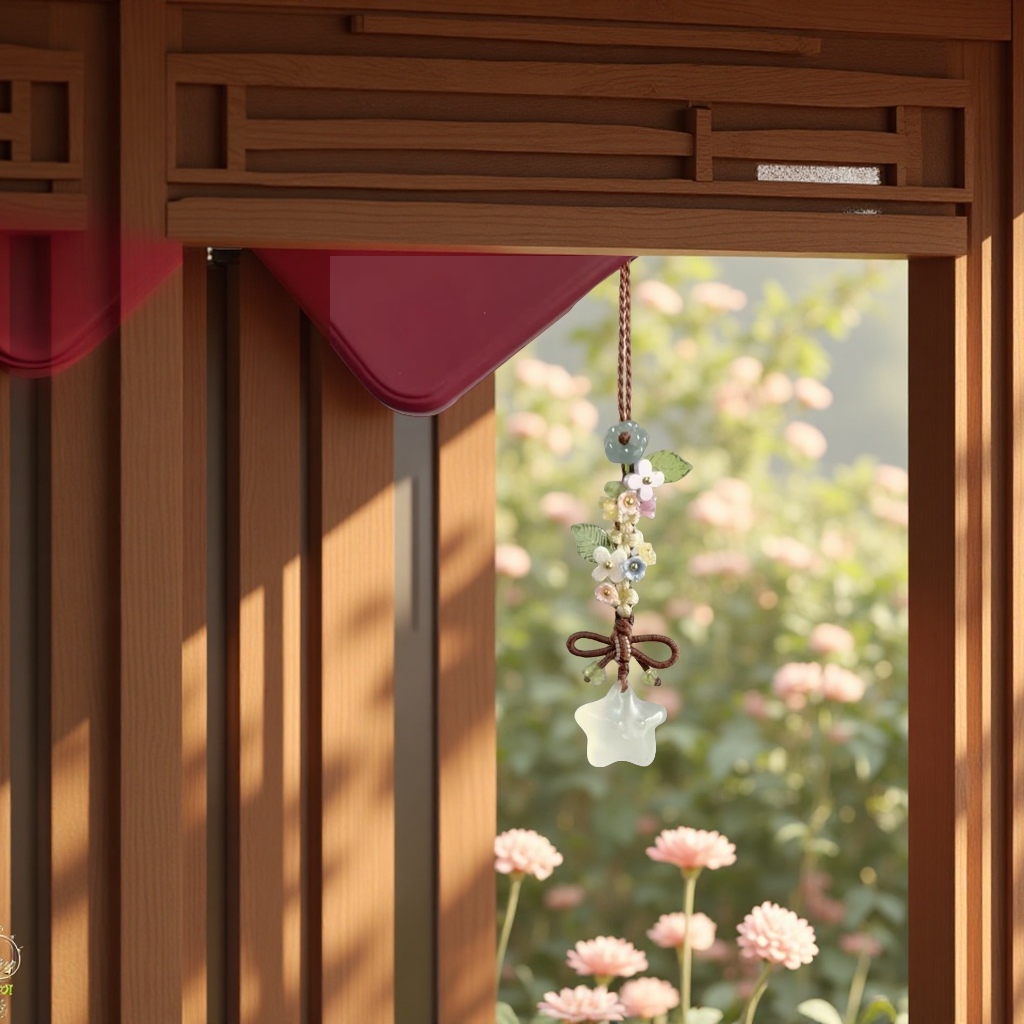 新中式冰透星星花朵挂件甜美可爱蝴蝶结百搭气质编绳手机包包挂饰成品