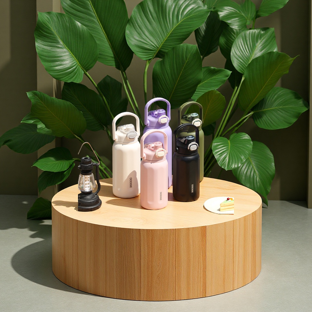 道奇罗马简约个性运动保温水壶双饮便携随手水杯带提手大容量吸管保温杯