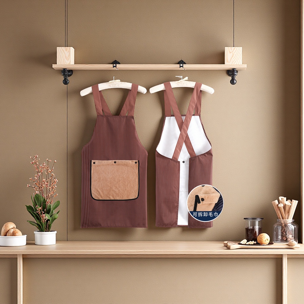 Kitchen household apron, hand-drying, water-absorbing, dirt-resistant, high appearance level, thin waist, milk tea shop, catering, summer household apron sleeve details Picture