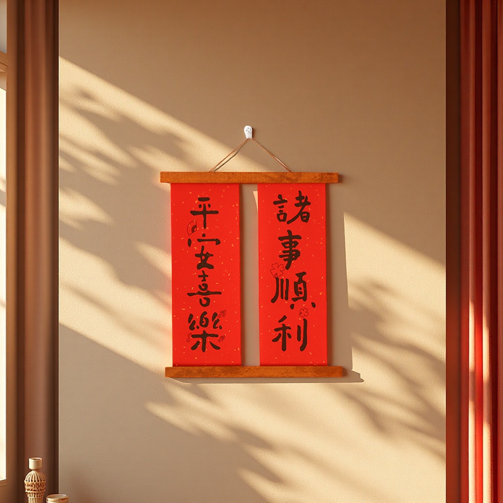 龙年新年装饰春联小尺寸可挂式四字对联卷轴客厅家用挂件