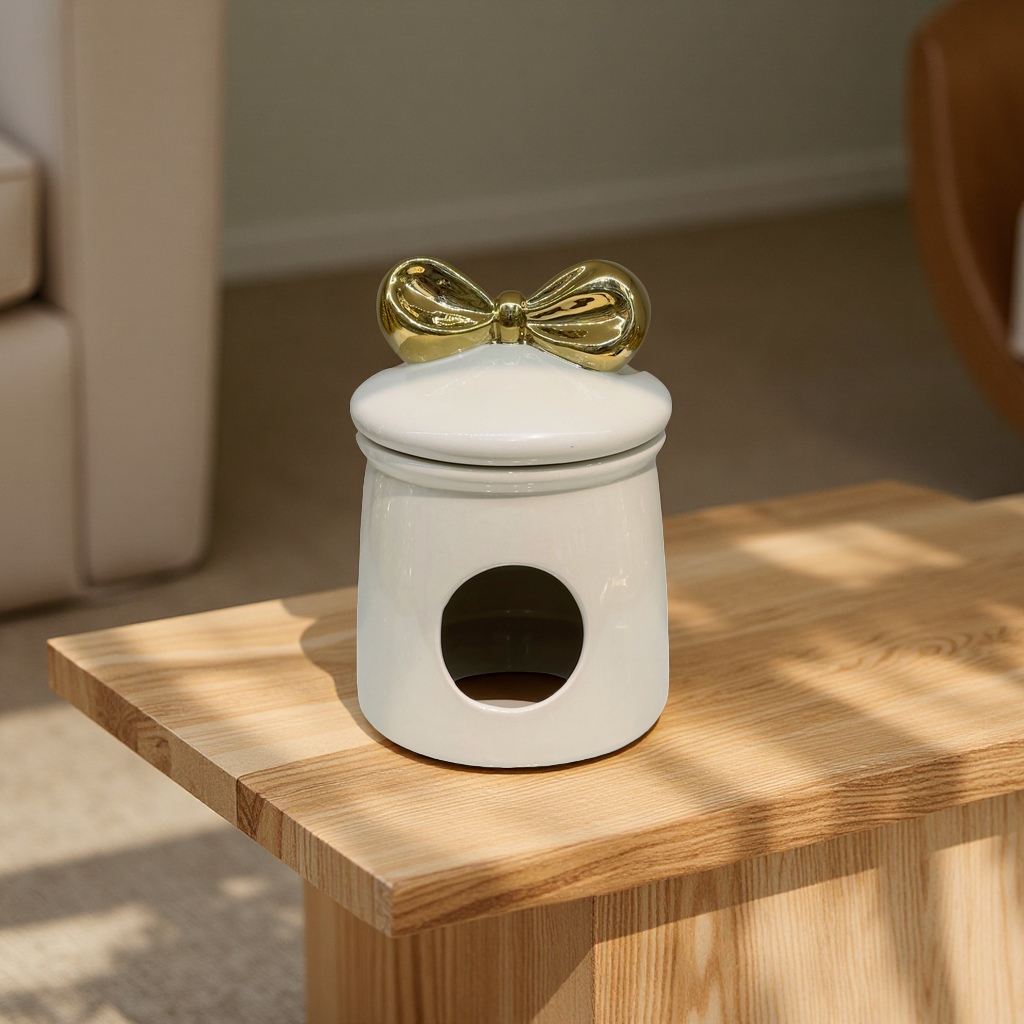 Cute bow-shaped cylindrical ceramic tissue box, home living room coffee table dust-proof tissue box, desktop napkin box with thermos cup, cute bow-shaped cylindrical ceramic tissue box, home living room coffee table dust-proof tissue box table