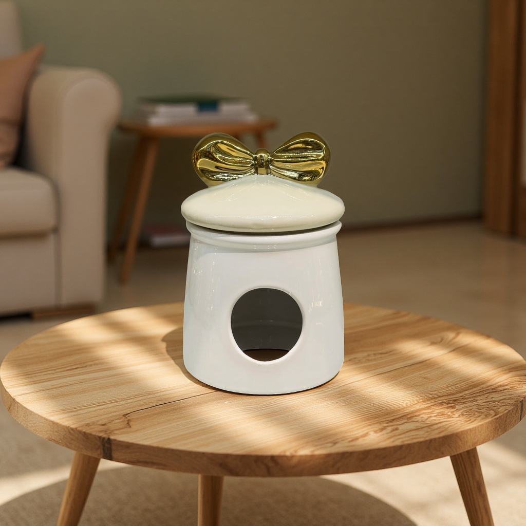 Cute bow-shaped cylindrical ceramic tissue box, home living room coffee table dust-proof tissue box, desktop napkin box with thermos cup, cute bow-shaped cylindrical ceramic tissue box, home living room coffee table dust-proof tissue box table Specification image