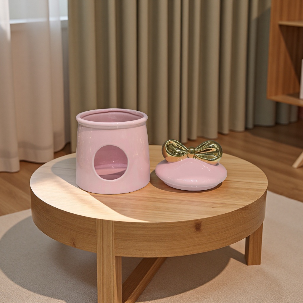Cute bow-shaped cylindrical ceramic tissue box, home living room coffee table dust-proof tissue box, desktop napkin box with thermos cup, cute bow-shaped cylindrical ceramic tissue box, home living room coffee table dust-proof tissue box table Application Scenario
