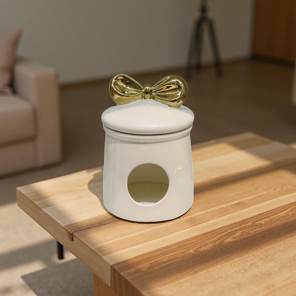 Cute bow-shaped cylindrical ceramic tissue box, home living room coffee table dust-proof tissue box, desktop napkin box with thermos cup, cute bow-shaped cylindrical ceramic tissue box, home living room coffee table dust-proof tissue box table Item Picture