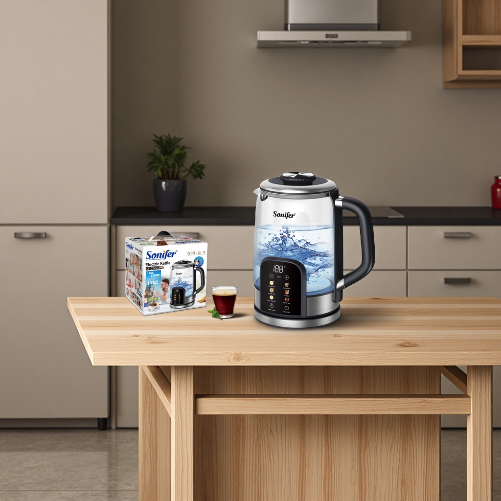 Sonifer SF-2142 European standard digital temperature display glass electric kettle, anti-dry-burning household convenient kettle details Picture