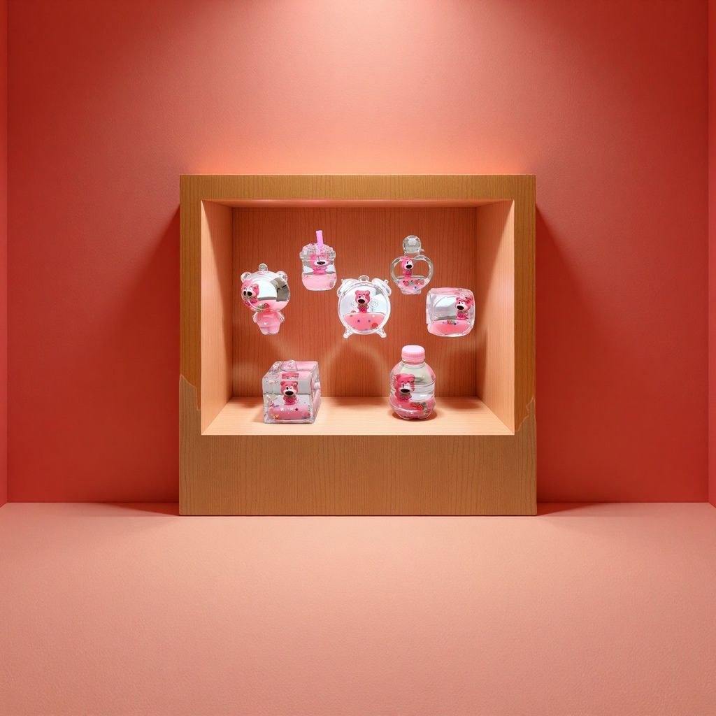 创意亚克力流沙瓶草莓熊钥匙扣奶粉色汽车挂件桌面摆件吸顶灯装饰品