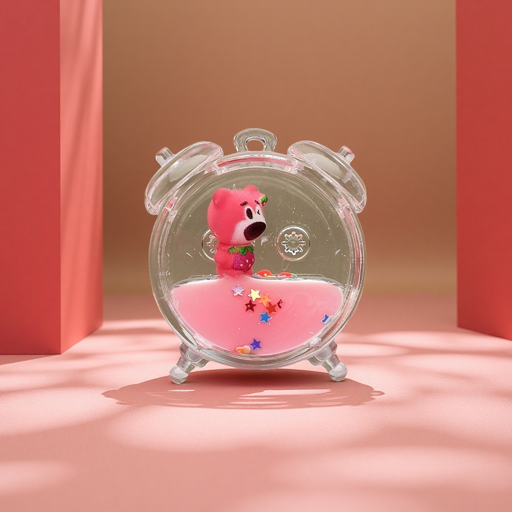 Creative acrylic sand bottle, strawberry bear keychain, milk powder color car pendant, desktop display piece, ceiling lamp decoration Application Scenario