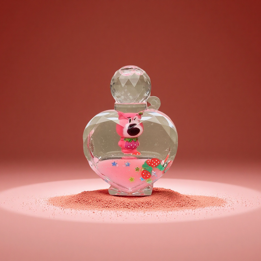 Creative acrylic sand bottle, strawberry bear keychain, milk powder color car pendant, desktop display piece, ceiling lamp decoration Item Picture