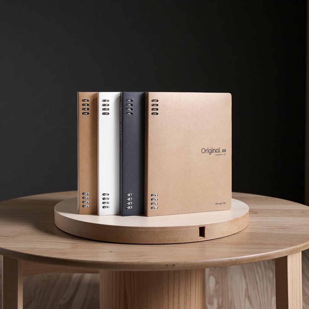 Wengu A5B5 non-uncomfortable loose-leaf notebook, black and white kraft paper simple detachable notebook wholesale, student business notebook Item Picture