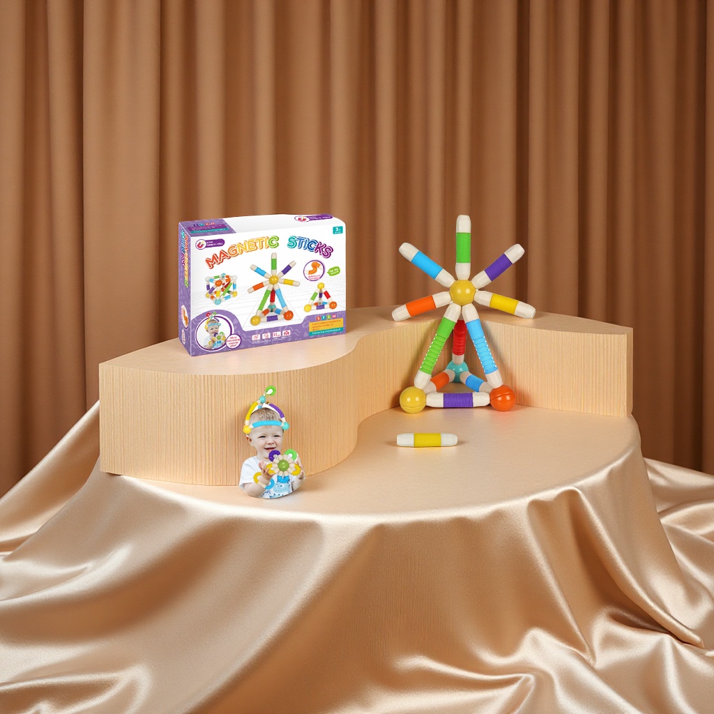 母婴幼教积木儿童科教伸缩磁力棒益智玩具启蒙早教拼搭创意学习磁力棒磁吸玩具零售