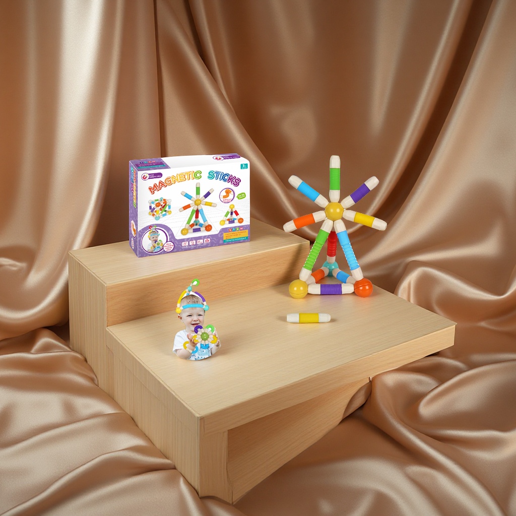 母婴幼教积木儿童科教伸缩磁力棒益智玩具启蒙早教拼搭创意学习磁力棒磁吸玩具零售产品图