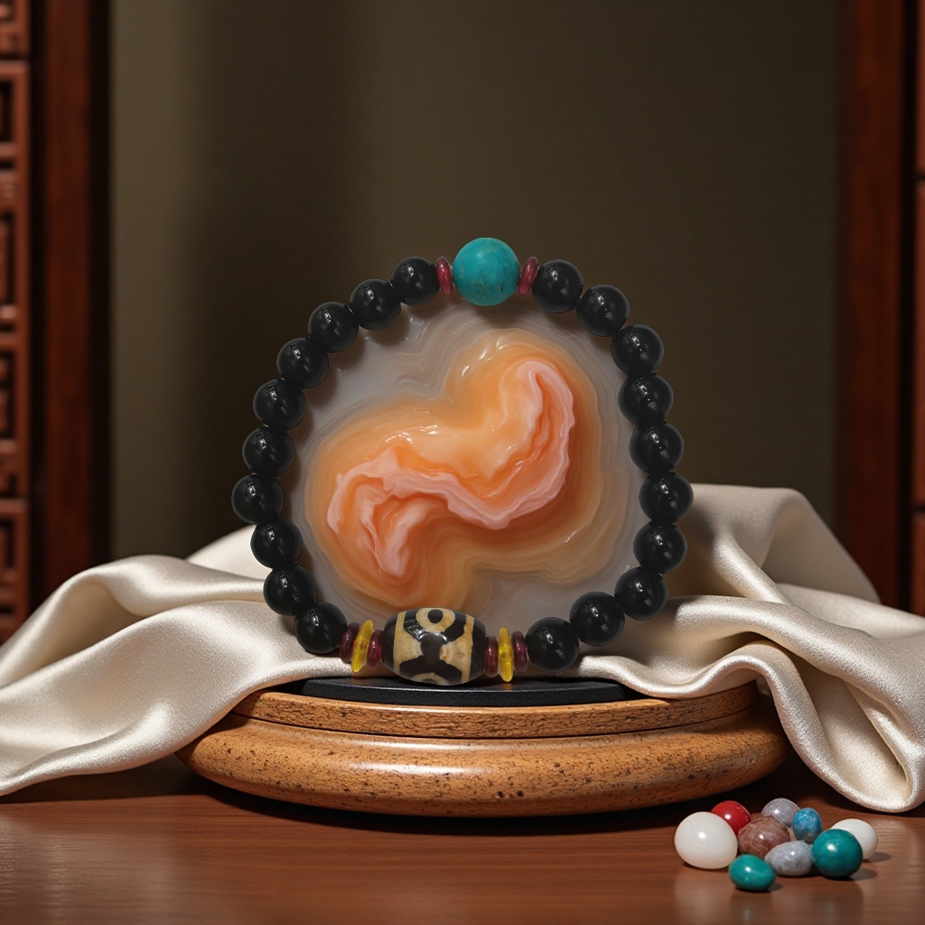 Agate sky pearl bracelet jewelry, natural crystal Buddhist prayer beads, hand-woven, fashionable and personalized, suitable for both men and women as a gift Specification image