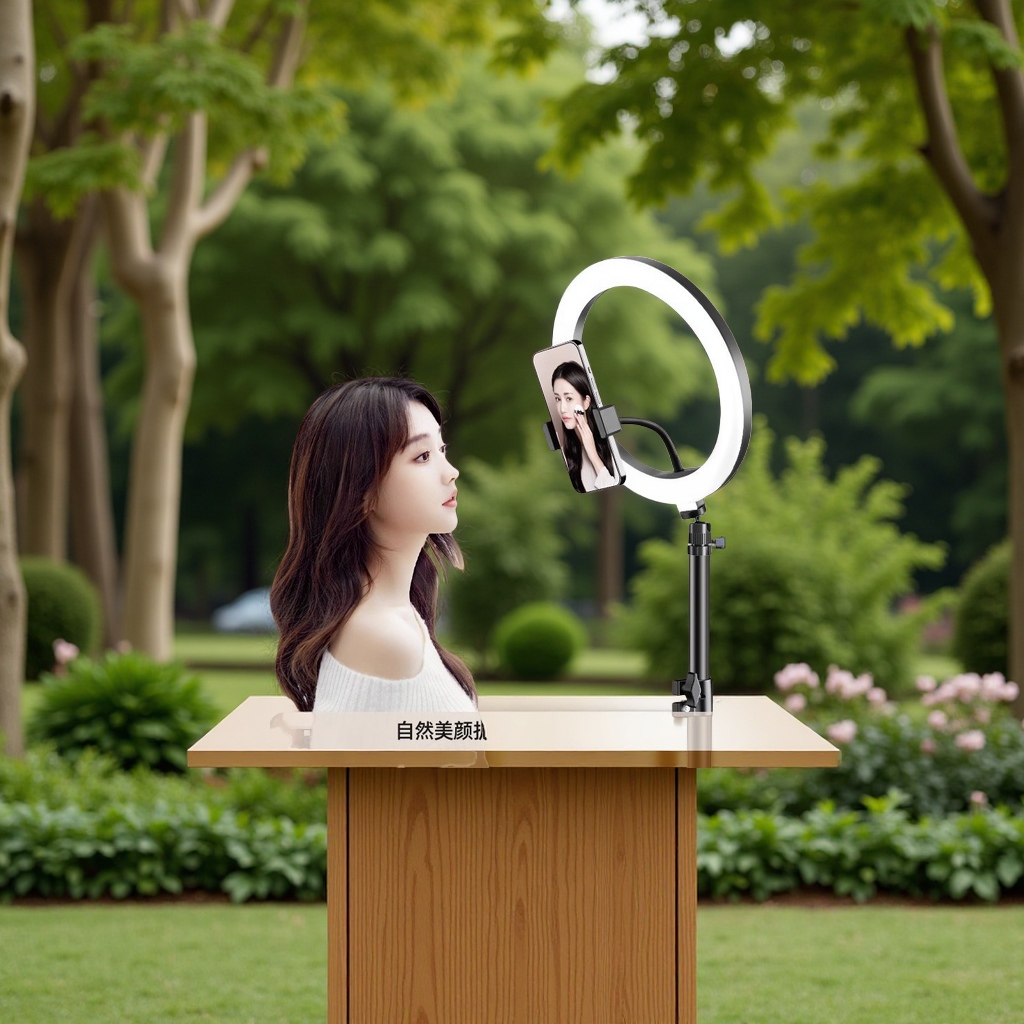 Mobile phone photography beauty fill light stand, portable outdoor live streaming photography light stand, 2.1-meter floor-standing tripod mobile phone stand Application Scenario