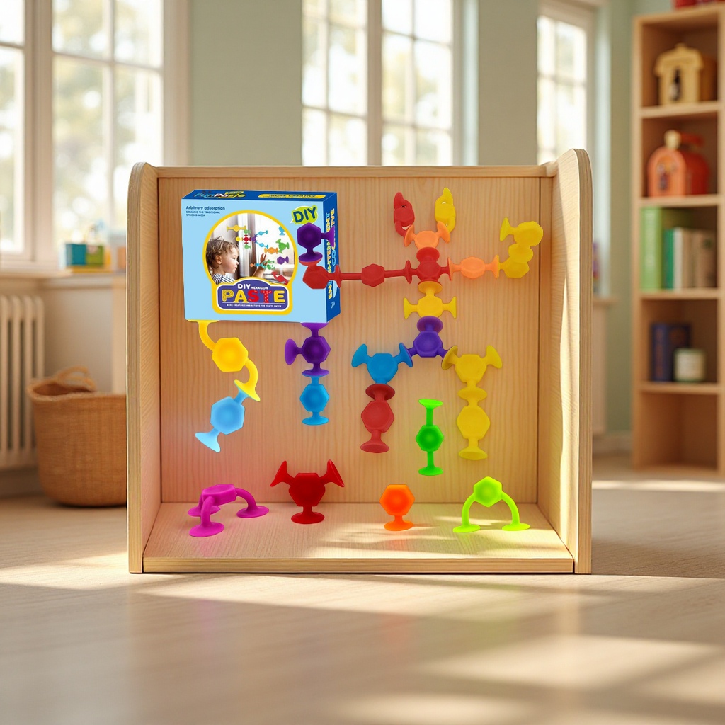 Cross-border best-selling suction cup soft building blocks, suction fun, sticky fun, children's educational DIY, versatile building block plastic toys details Picture