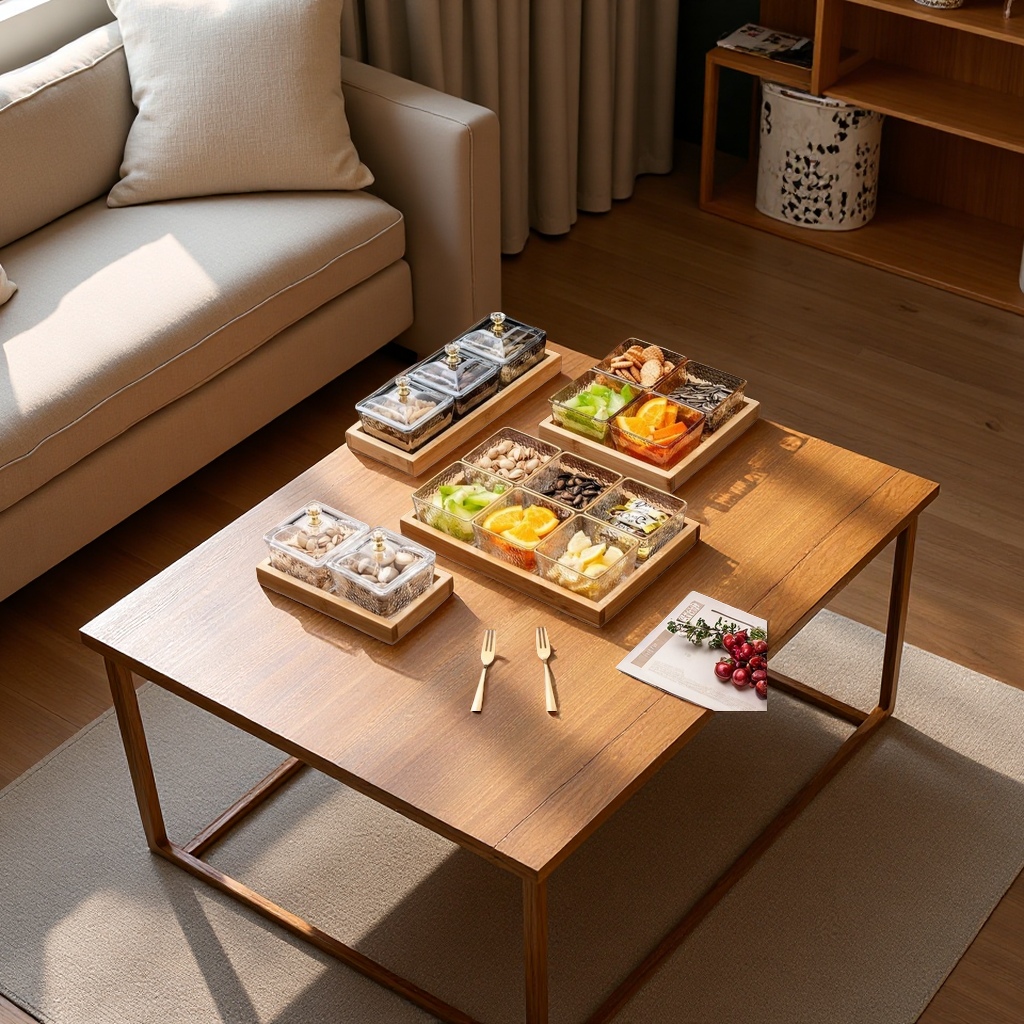 分格水果盘
透明碗
家用客厅茶几茶点盘
小吃点心托盘
轻奢零食摆放盘产品图