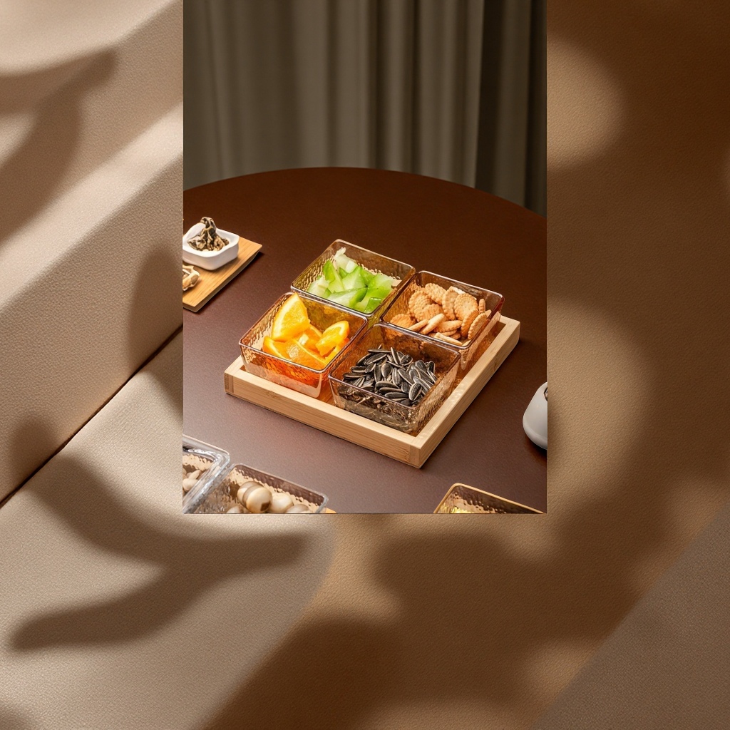 分格水果盘
透明碗
家用客厅茶几茶点盘
小吃点心托盘
轻奢零食摆放盘细节图