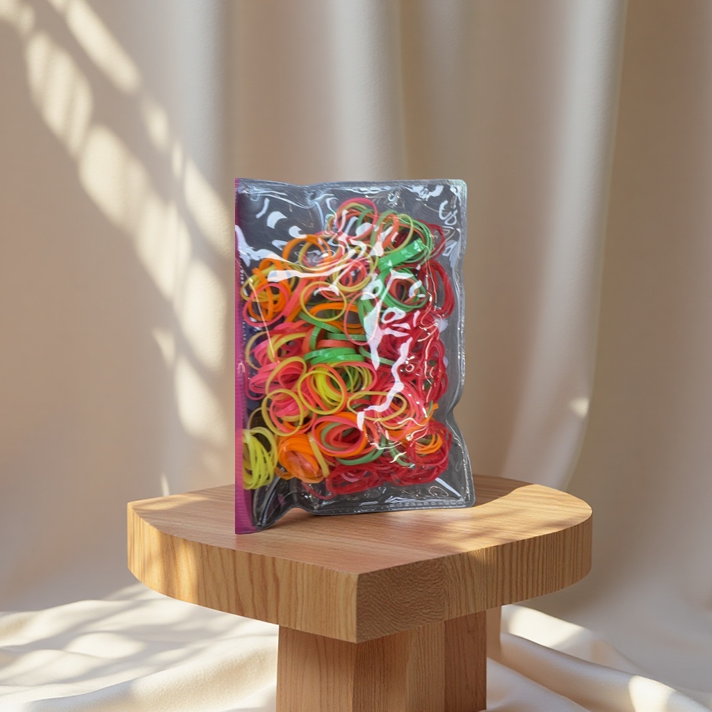 The rubber band is highly elastic and can withstand stretching. It is a multi-purpose office handcrafted rubber band and plastic rubber ring set for 50 pieces details Picture