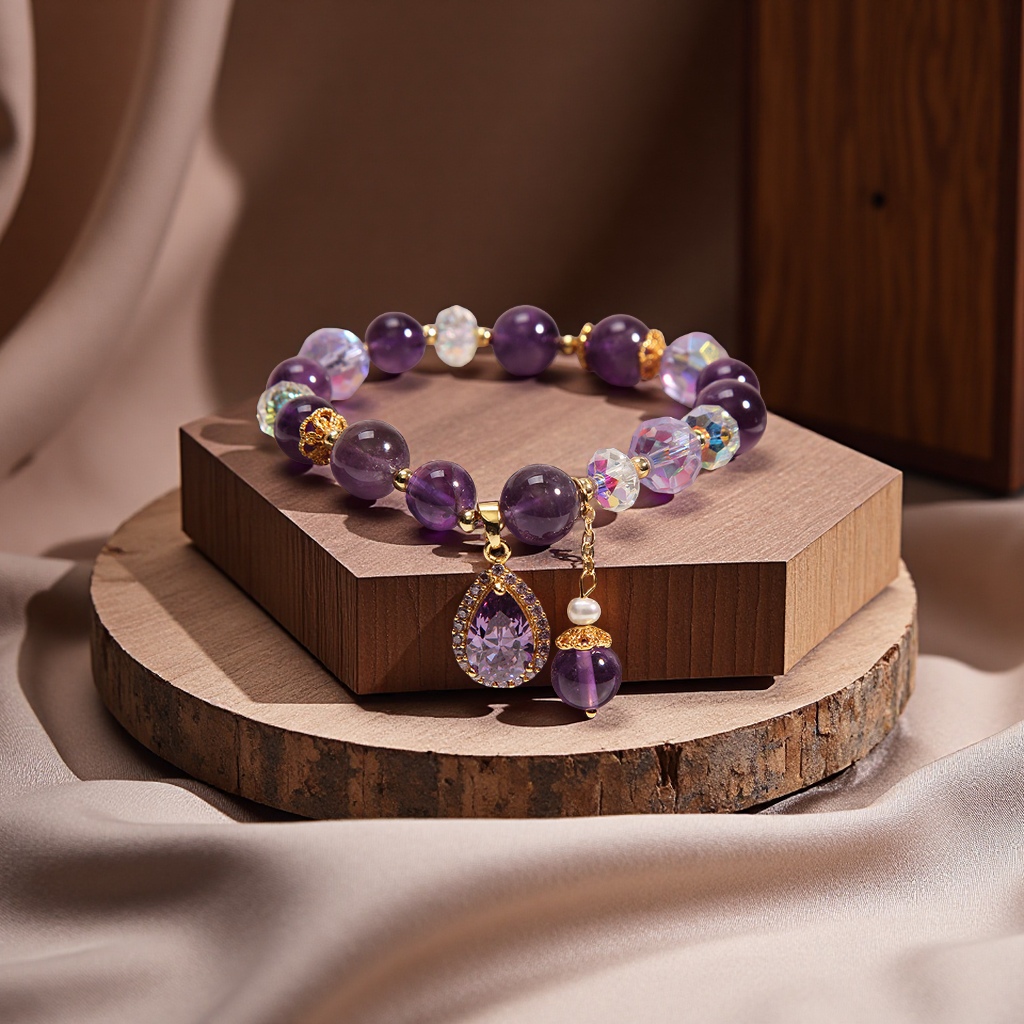 Natural purple crystal bracelet, a retro and light luxury female forest style bracelet, a best friend and sister style bracelet accessory