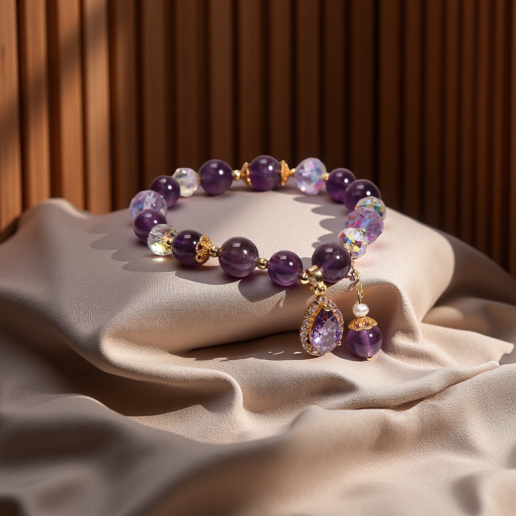 Natural purple crystal bracelet, a retro and light luxury female forest style bracelet, a best friend and sister style bracelet accessory details Picture