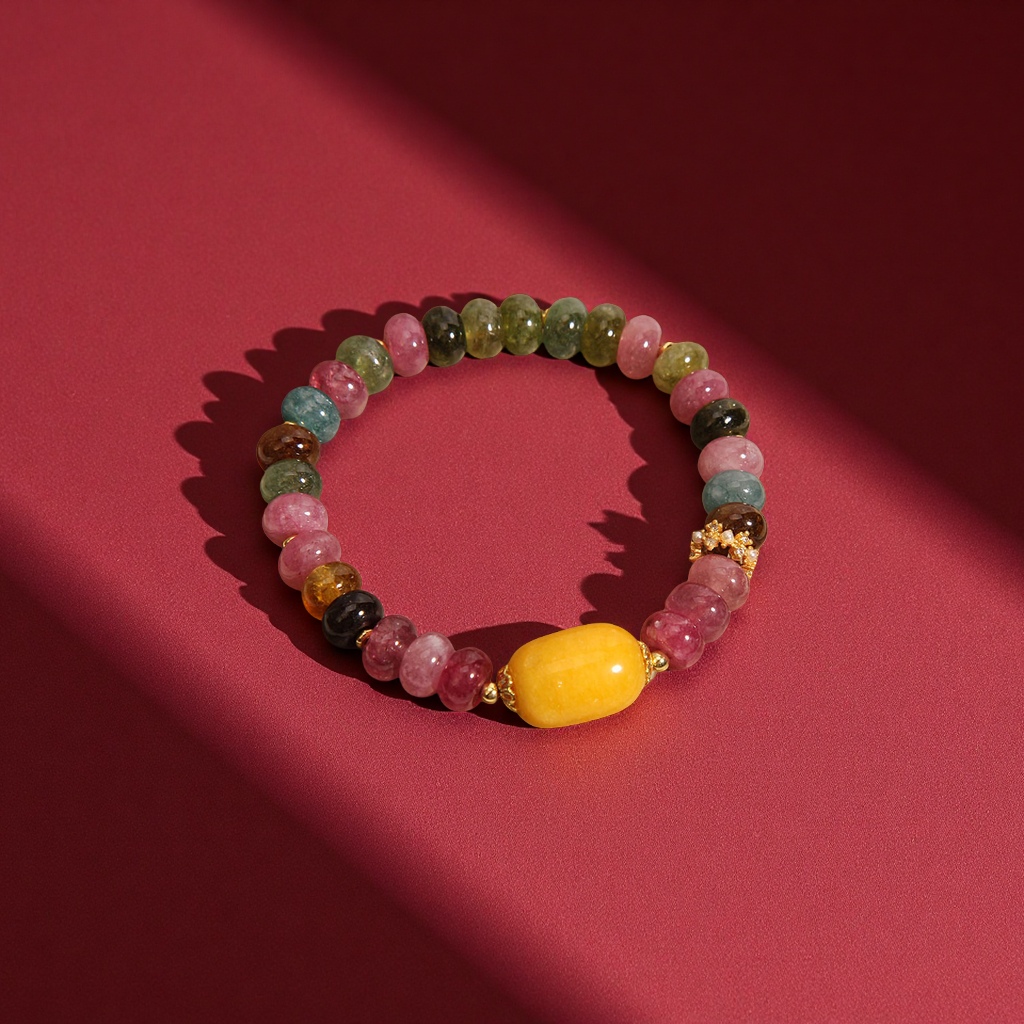 Natural colored tourmaline abacus beads jade bracelet for women, a niche, light luxury and exquisite Lu Lu Tong yellow jade bracelet and bracelet, a trendy accessory