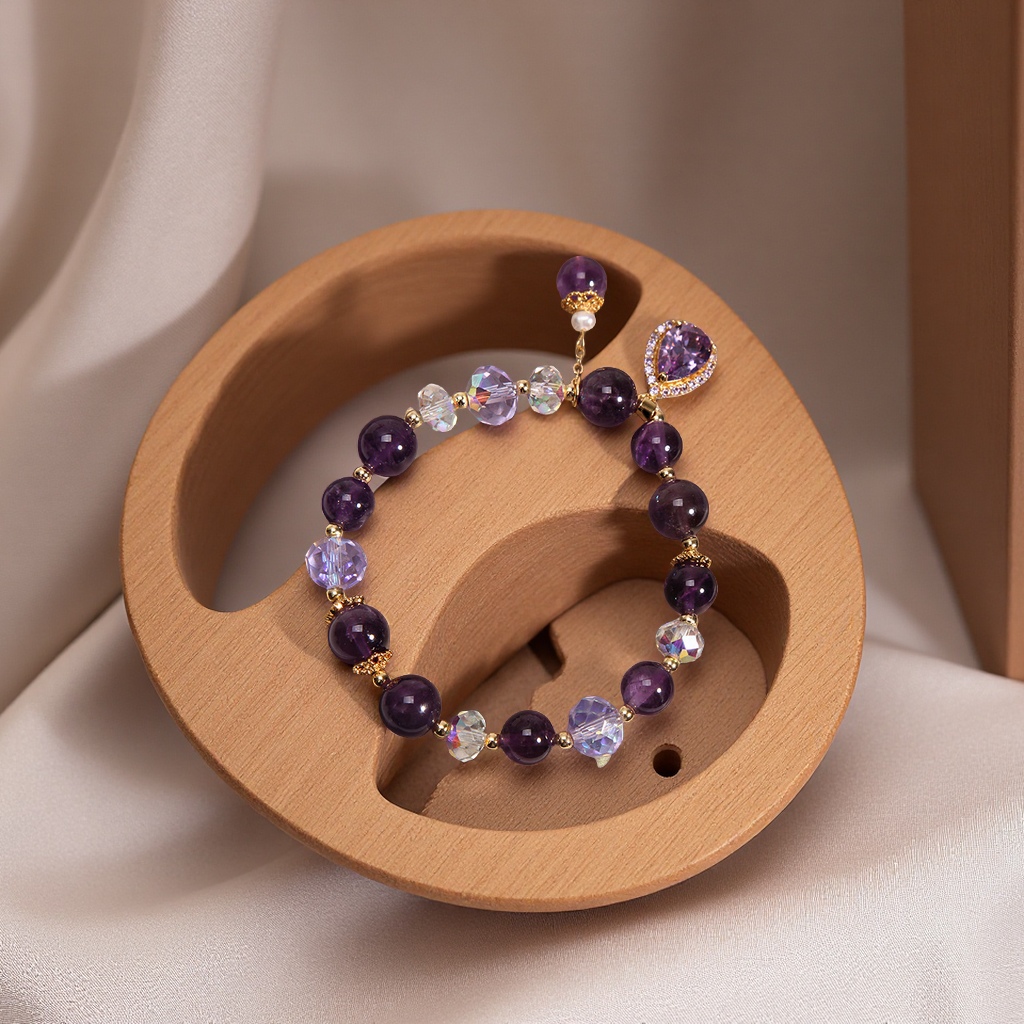 Natural purple crystal bracelet, a retro and light luxury female forest style bracelet, a best friend and sister style bracelet accessory Specification image