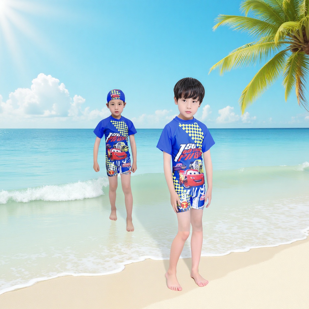 Cartoon children's swimsuits for boys and girls, summer water park beach swimming sets, sun protection children's clothing, small, medium and large children's swimsuits details Picture