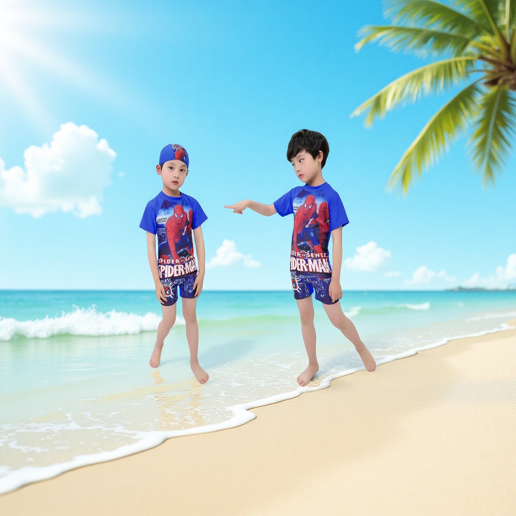 Cartoon children's swimsuits for boys and girls, summer water park beach swimming sets, sun protection children's clothing, small, medium and large children's swimsuits Specification image