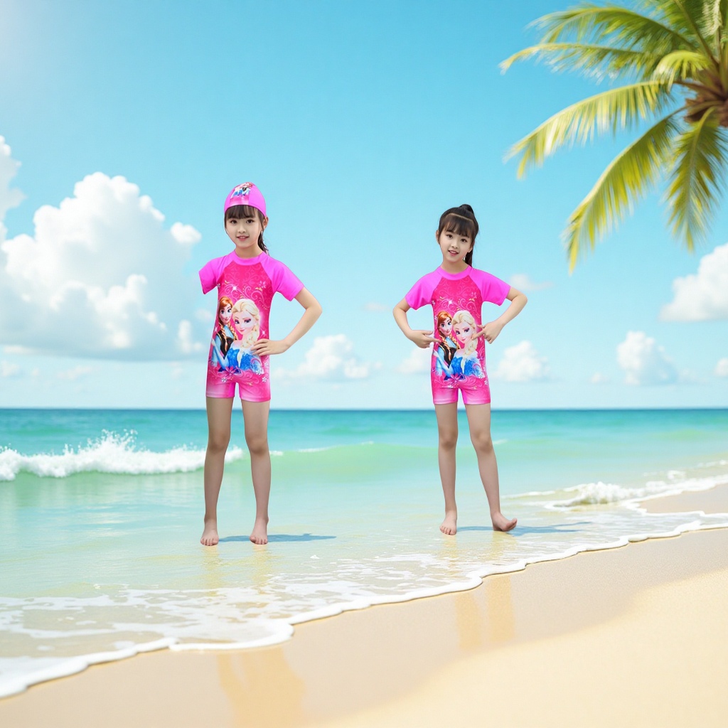 Cartoon children's swimsuits for boys and girls, summer water park beach swimming sets, sun protection children's clothing, small, medium and large children's swimsuits Application Scenario