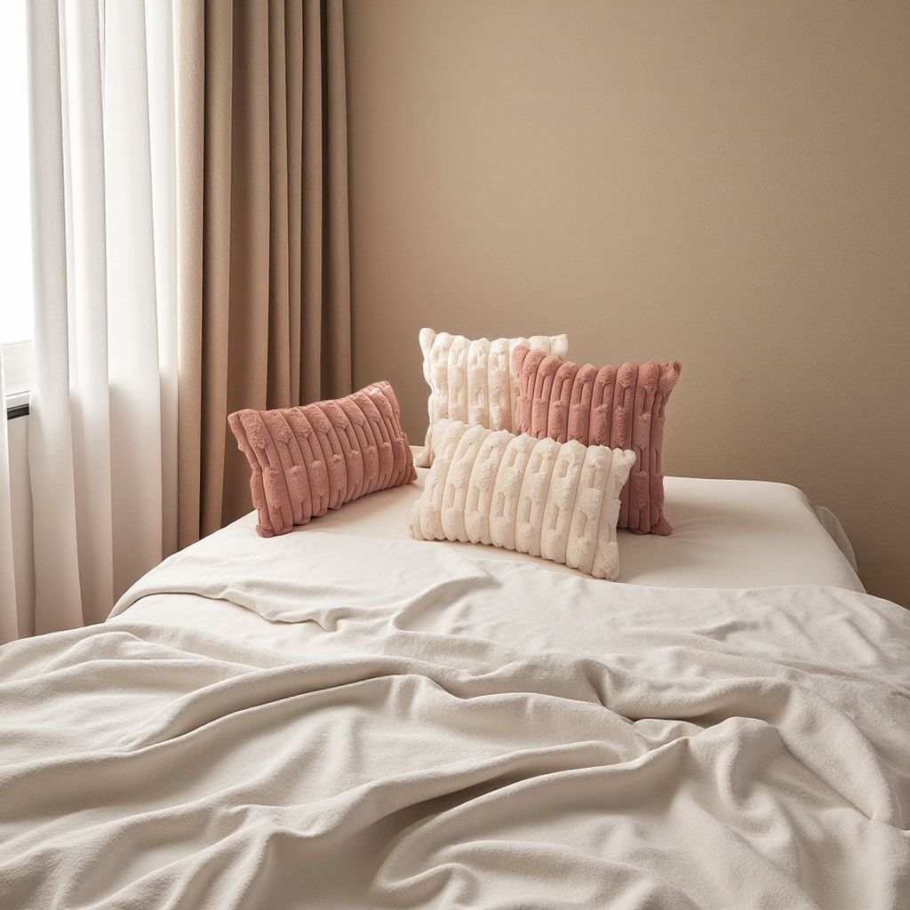 北欧ins风纯色链条编花胖条抱枕套兔毛绒床头沙发靠枕多色可选