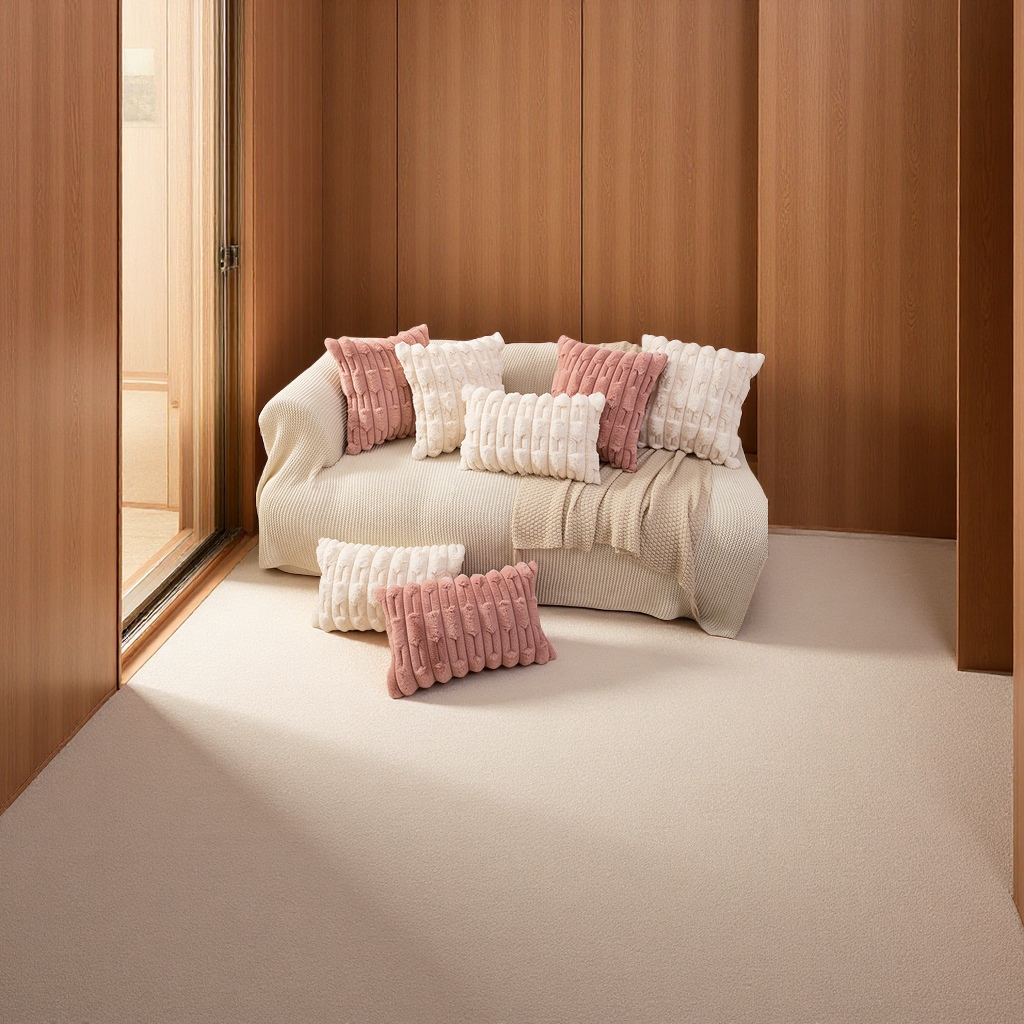 北欧ins风纯色链条编花胖条抱枕套兔毛绒床头沙发靠枕多色可选产品图