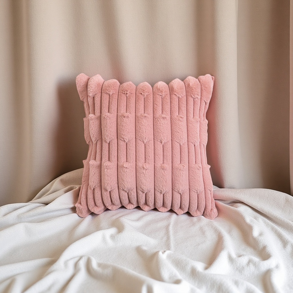 北欧ins风纯色链条编花胖条抱枕套兔毛绒床头沙发靠枕多色可选白底实物图