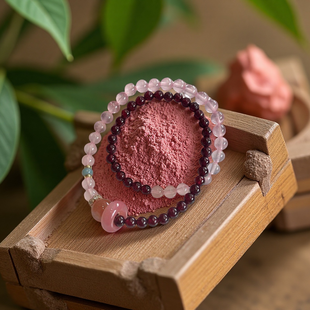 Garnet powder crystal bracelet, a handcrafted traditional Chinese style Specification image