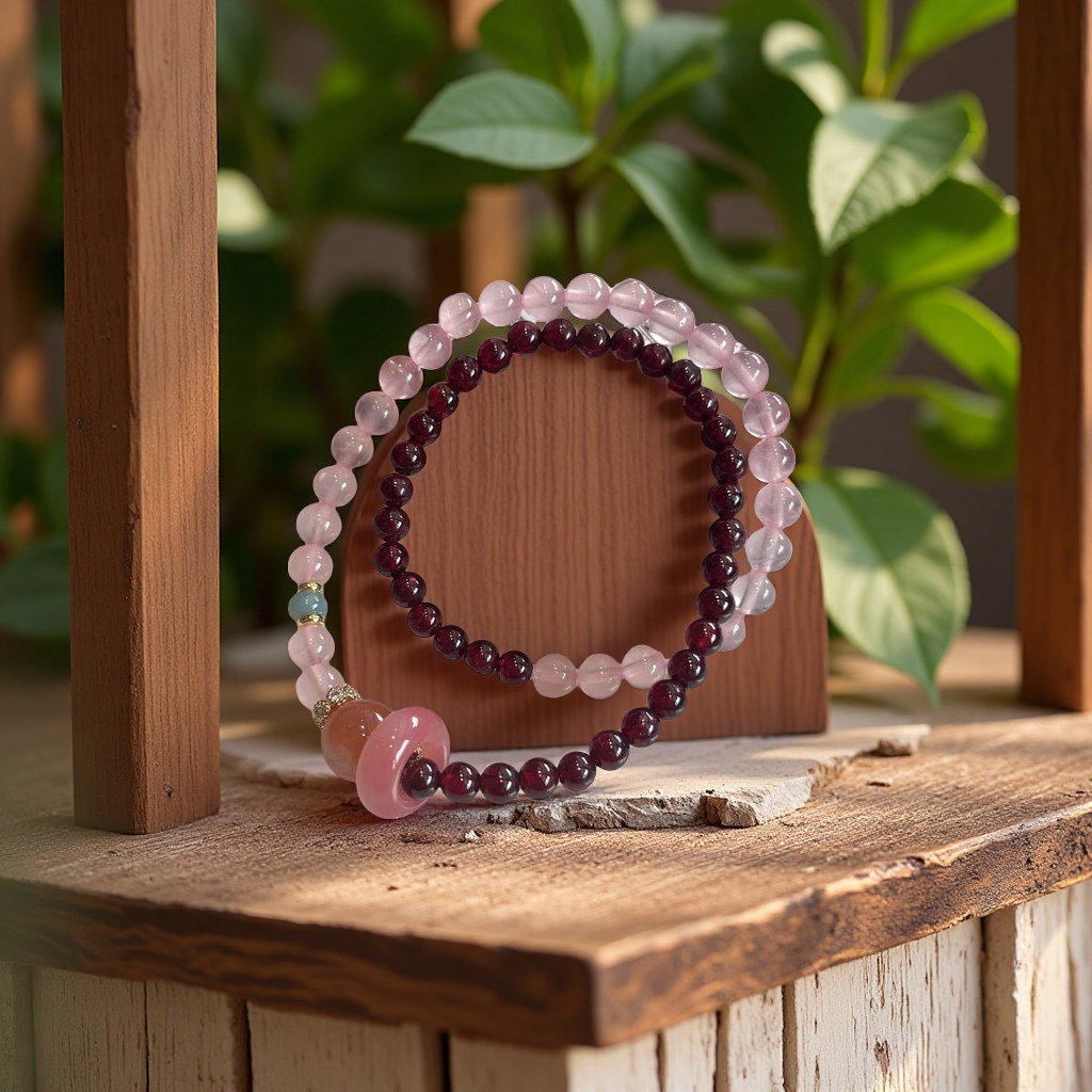 Garnet powder crystal bracelet, a handcrafted traditional Chinese style