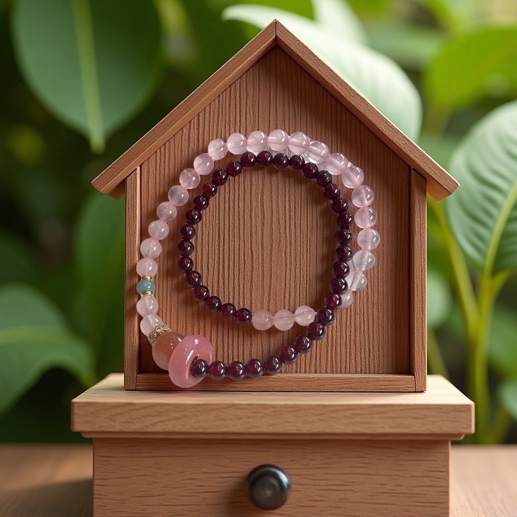 Garnet powder crystal bracelet, a handcrafted traditional Chinese style details Picture