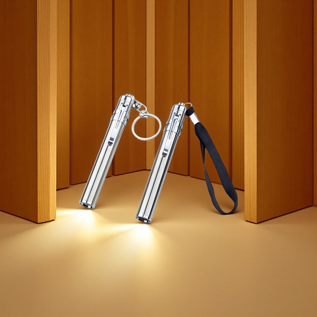 Stainless steel mini flashlight, household and medical strong light, white light, yellow light, hand-held, logo customized, portable small lighting tool
