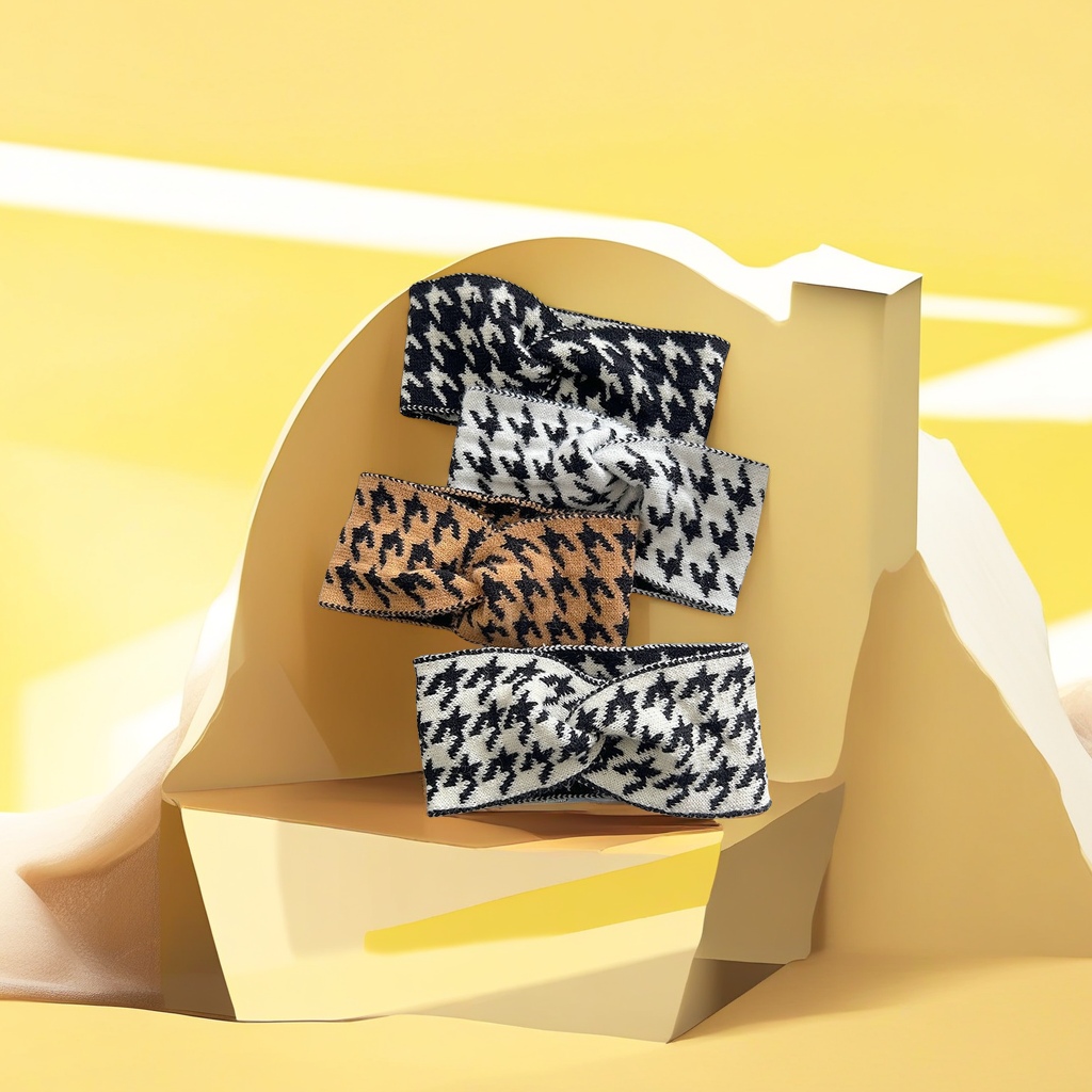 千鸟格毛线针织发带时尚百搭柔软舒适发饰发饰品女韩版潮流发饰发带头饰秋冬款