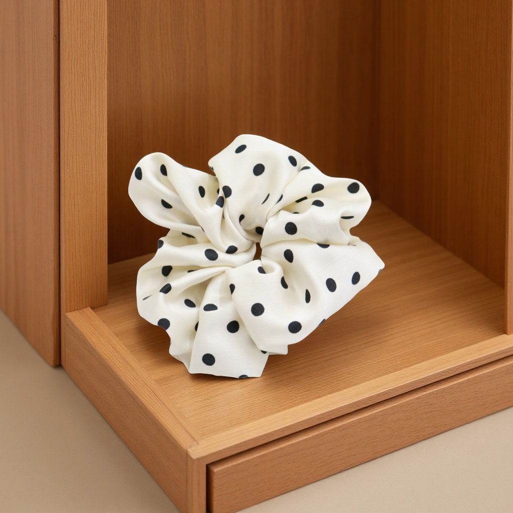 New satin large polka dot and pleated large intestine hair band, fresh, simple and trendy hair tie wholesale leather band hair accessory Item Picture